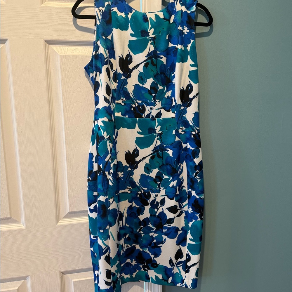 Calvin Klein Blue and White Floral Midi Dress